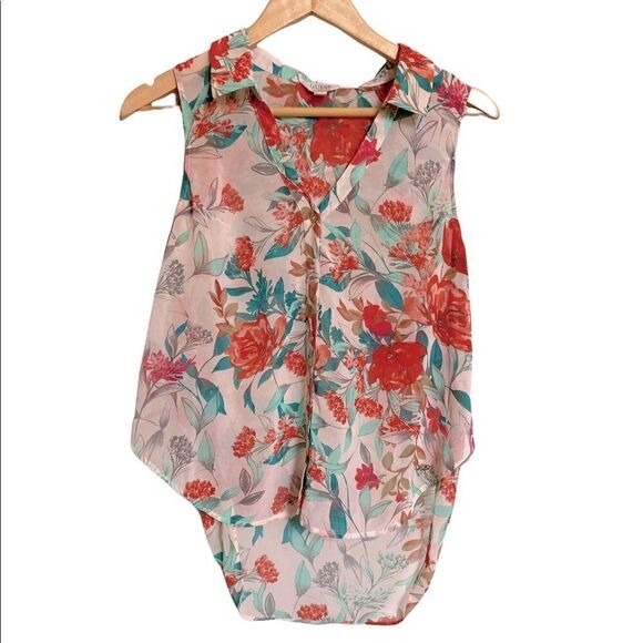GUESS Floral Sheer Sleeveless Blouse Size Small - Picture 1 of 5